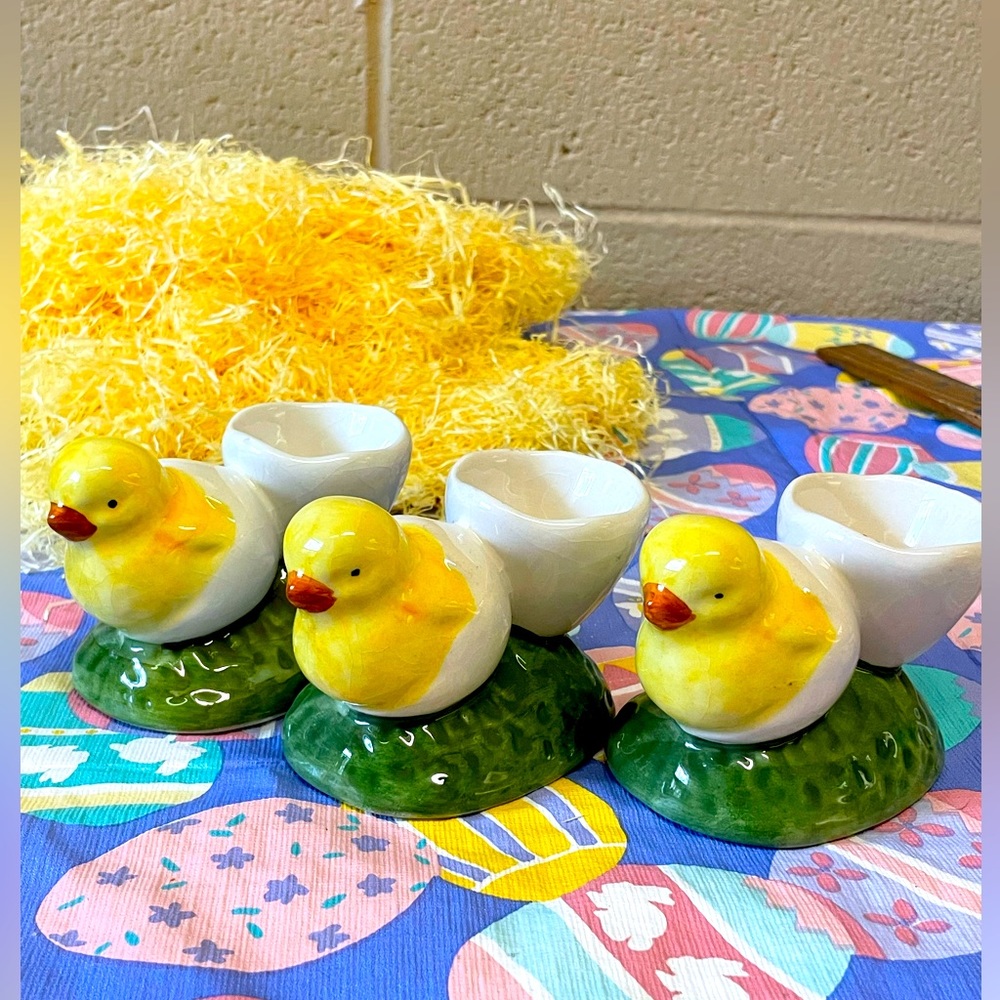 Three Beautiful Vintage Chick Egg Holders